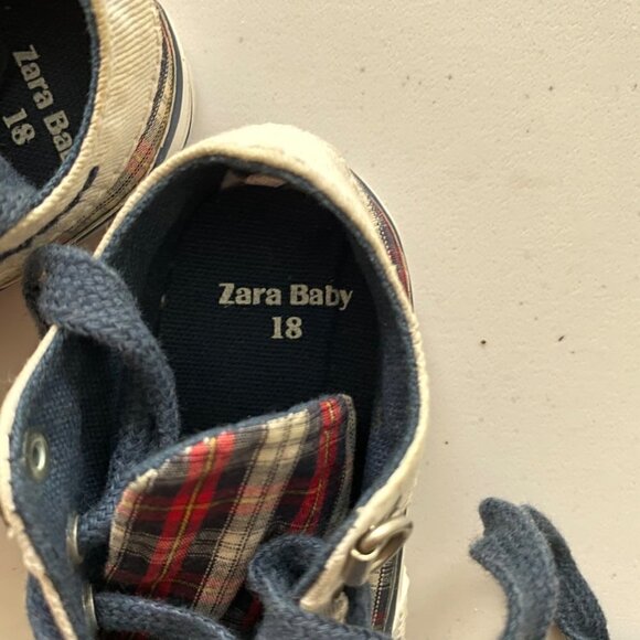 Zara Baby Sneakers US Size 2. Blue Lace Up Red Check - Picture 6 of 11
